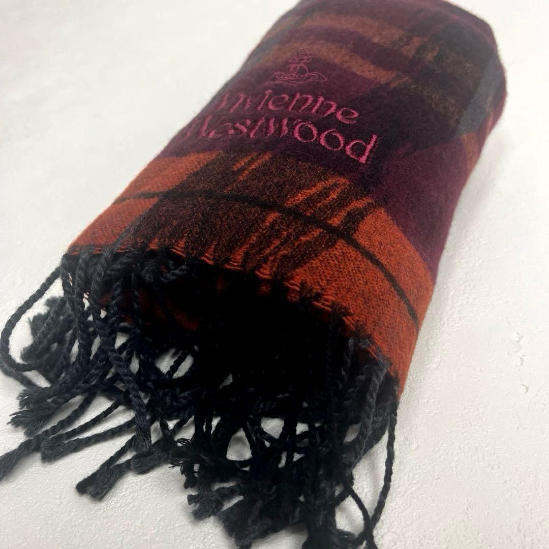 ●ヴィヴィアンウエストウッド　ロングマフラー　オーブ刺繍ロゴ　総柄　イタリア製