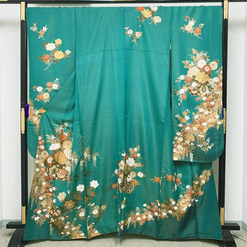 602z35☆振袖 身幅広め 金通し 古典柄 金駒刺繍 金彩☆美品 成人式結婚式