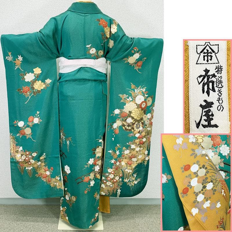 602z35☆振袖 身幅広め 金通し 古典柄 金駒刺繍 金彩☆美品 成人式結婚式