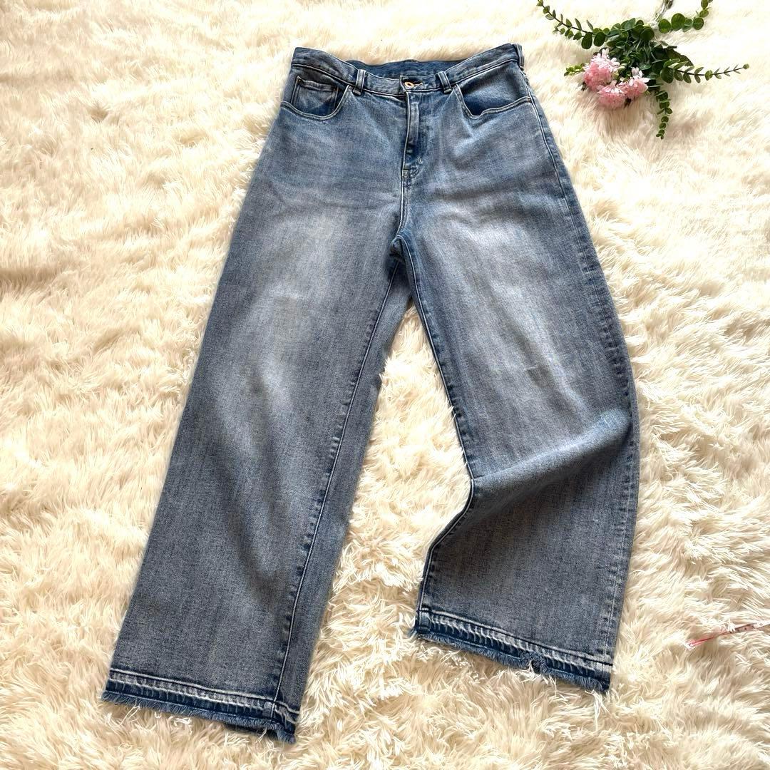 スピックアンドスパン ライトブルー ストレートデニム カットオフ L 51/2