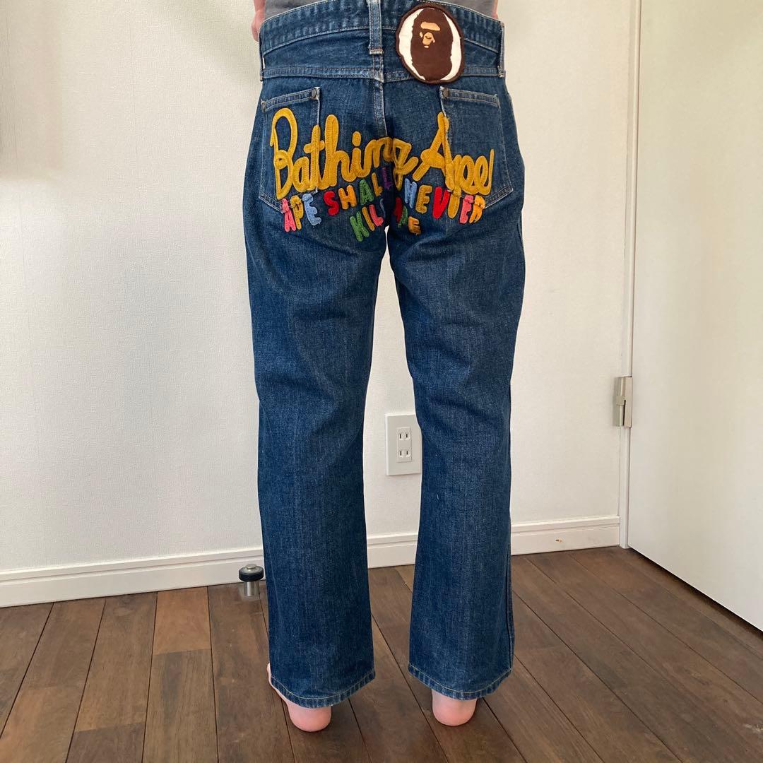A BATHING APE 日本製　金タグデニムパンツ　刺繍　サイズS激レア