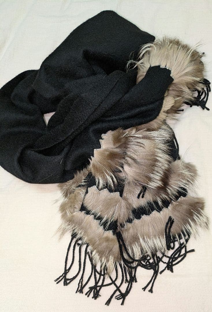 【ジャン ルイシェレル】カシミヤ100%　ファー付き特大判ストール　ショール美品