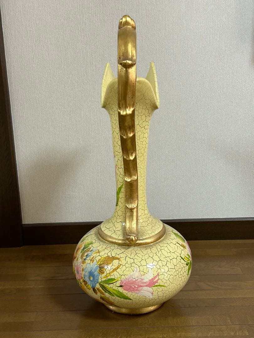 【新品】イタリア製 花柄 花瓶 クラシック アンティーク調ゴールド