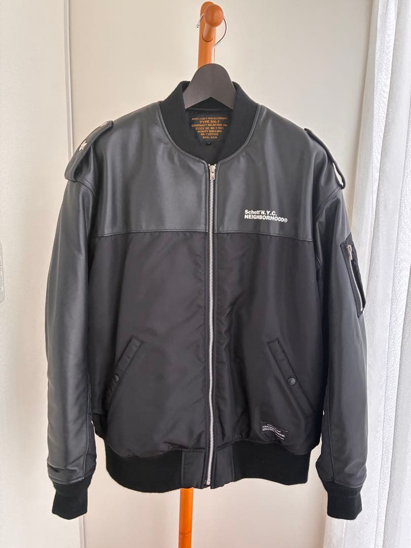 ネイバーフッド×Schott MA-1ジャケットブラック　　Lサイズ