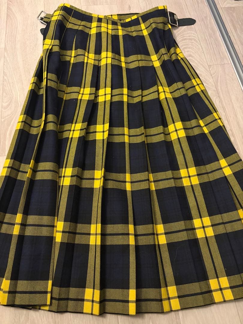 ONEIL OF DUBLIN チェックプリーツラップロングスカート イエロー系