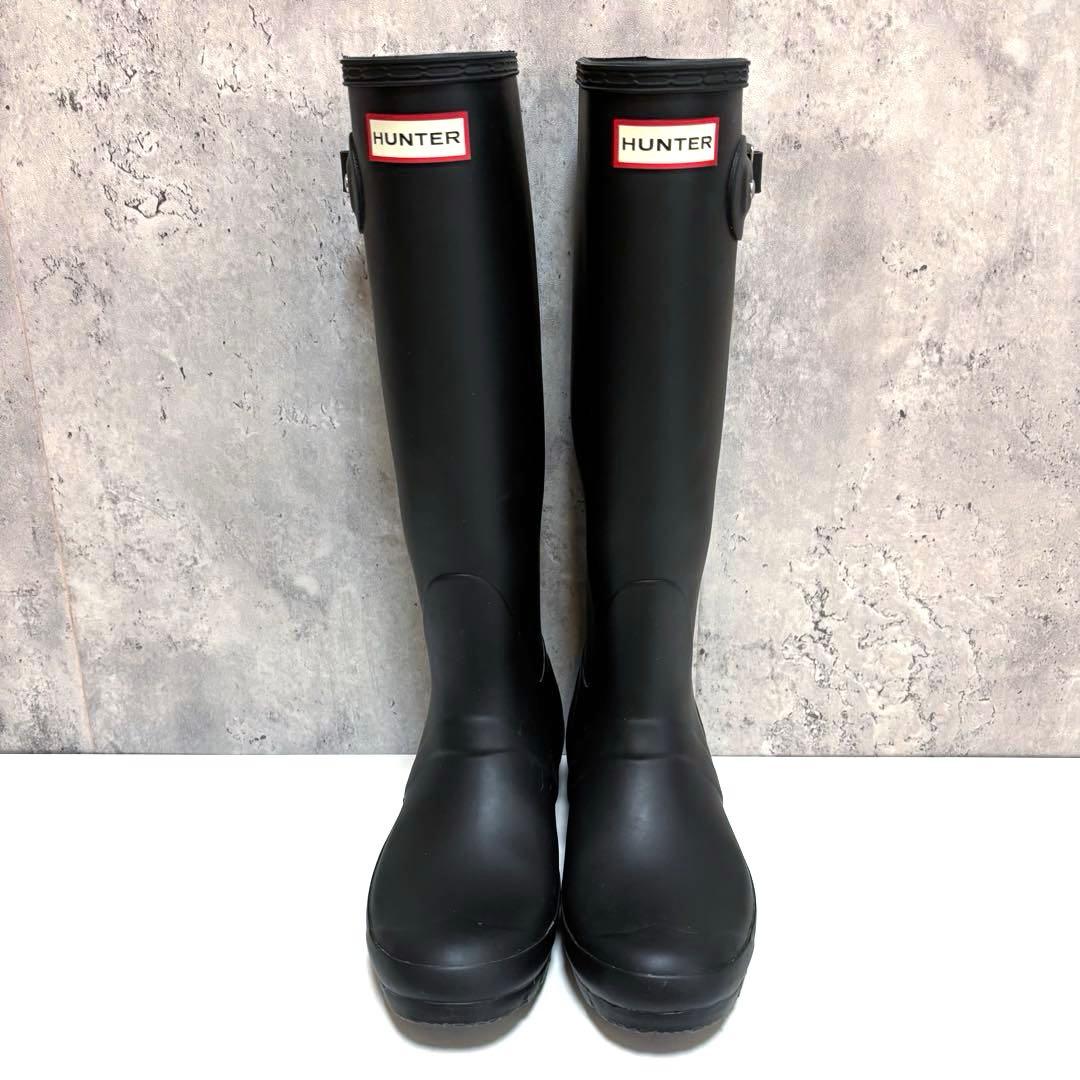 美品【HUNTER】ロング丈レインブーツ 長靴 ブラック 23.5cm UK4