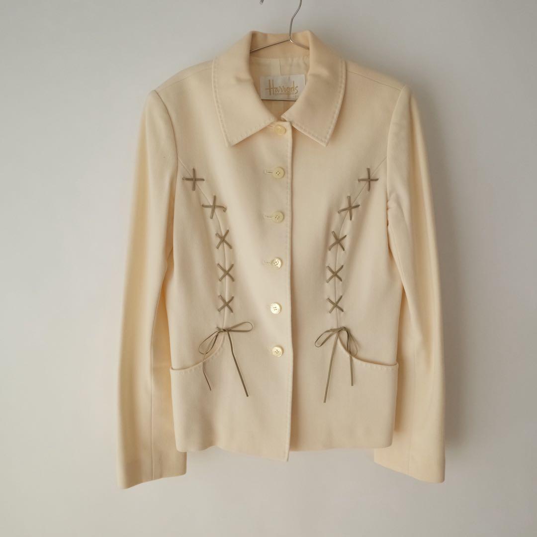 USED 古着 クロスステッチ レースアップ デザイン リボン ジャケット