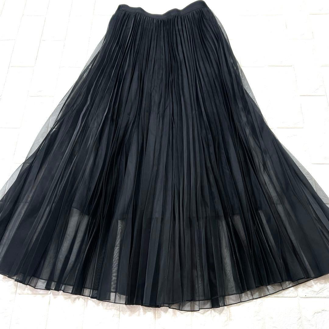 ANAYI アナイ プリーツ チュール ロング スカート 黒 美品 上品