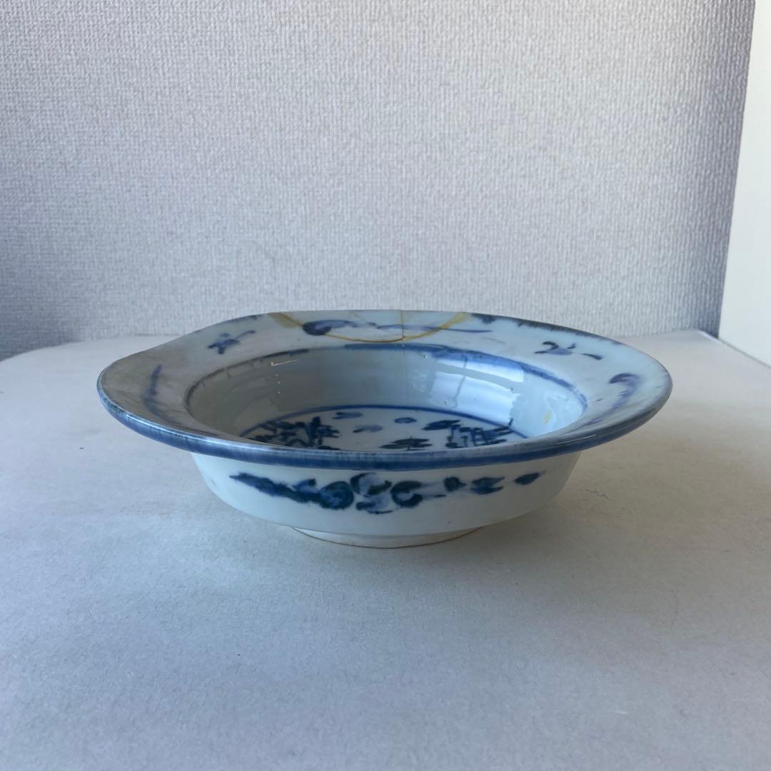 坪島土平　呉須山水絵　ふち鉢　共箱