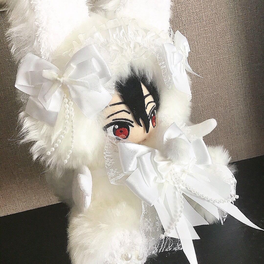 【112】狼　おすわり　ぬい服　16cm 着ぐるみ　オフホワイト　ウルフ 天使
