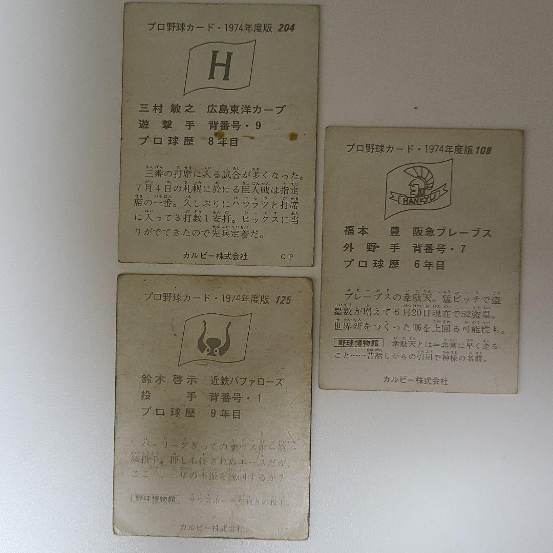 プロ野球カード1974年度版いろいろ