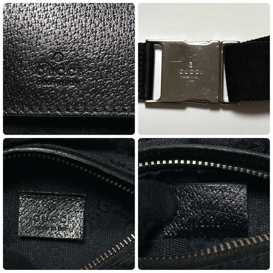 q07【美品】グッチ　GGキャンバス　レザー　ブラック　ウエストバッグショルダー