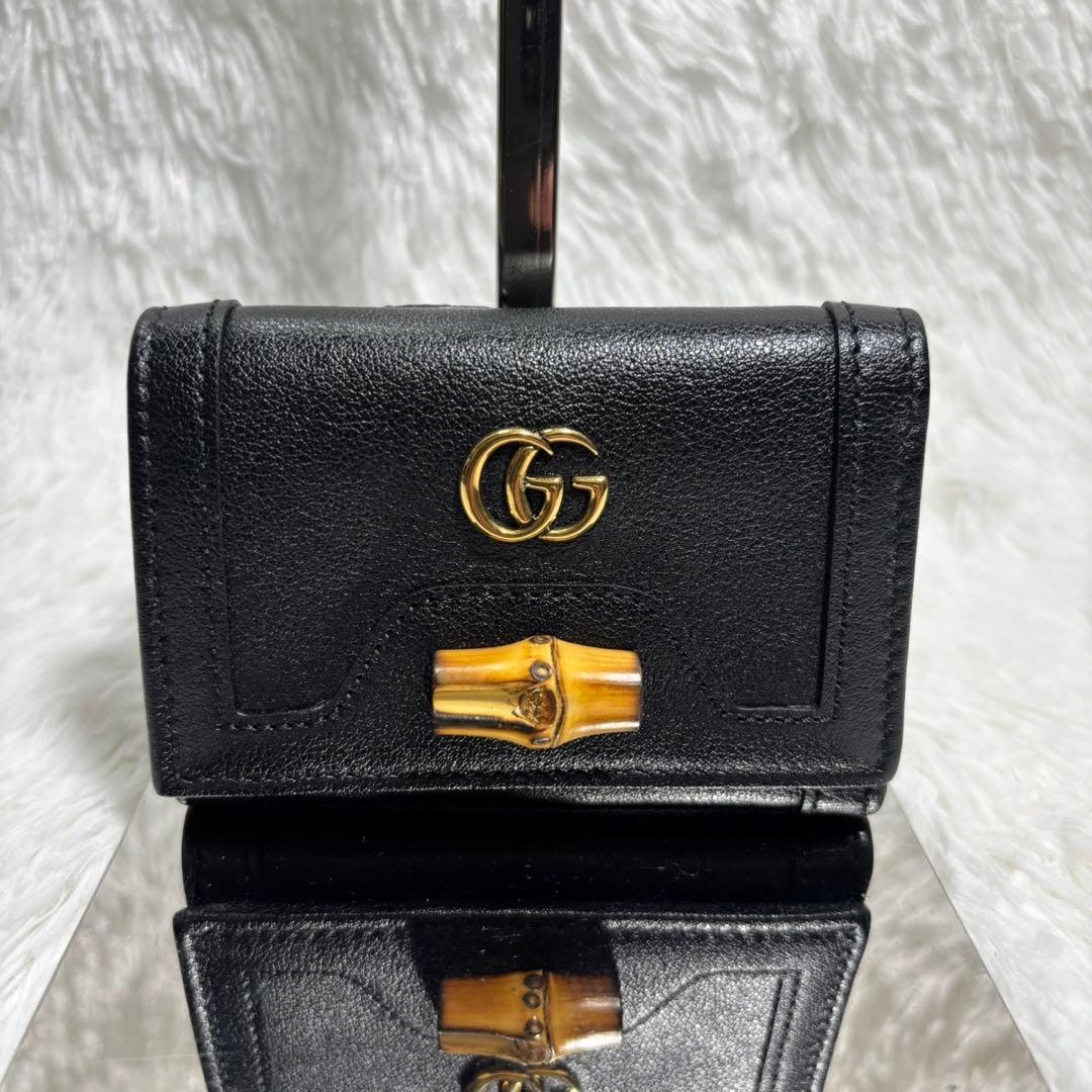 ✨極美品/付属品完備✨ グッチ 三つ折り財布 バンブー マーモント ダイアナ 黒