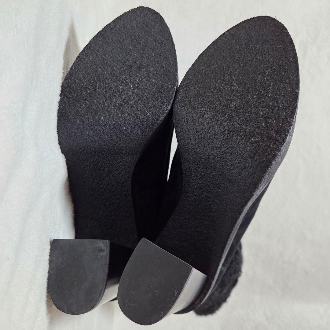 【美品】トッズ ムートン ロングブーツ スウェード ファー ボア 黒 22.5