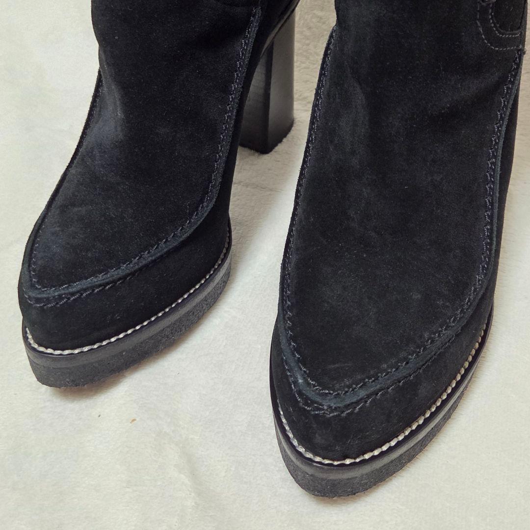 【美品】トッズ ムートン ロングブーツ スウェード ファー ボア 黒 22.5