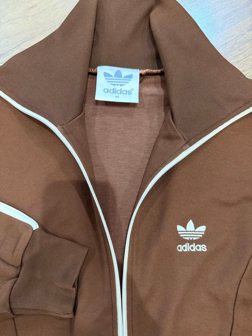 adidas 90s トラックジャケット ブラウン M 刺繍ロゴ ジャージ 古着