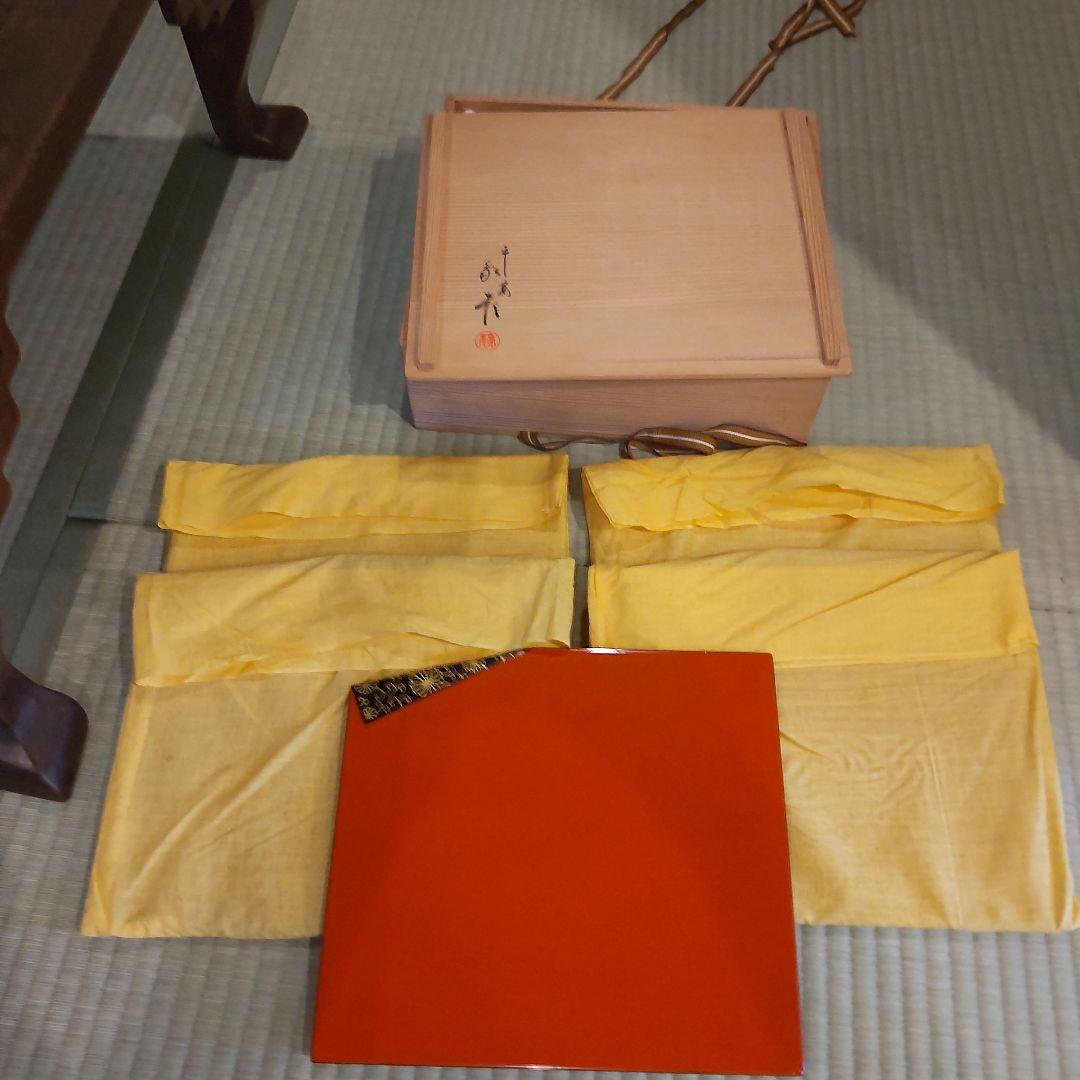 懐石道具 木製漆器 平安 象彦 菊蒔絵 小吸物膳 5客 共箱