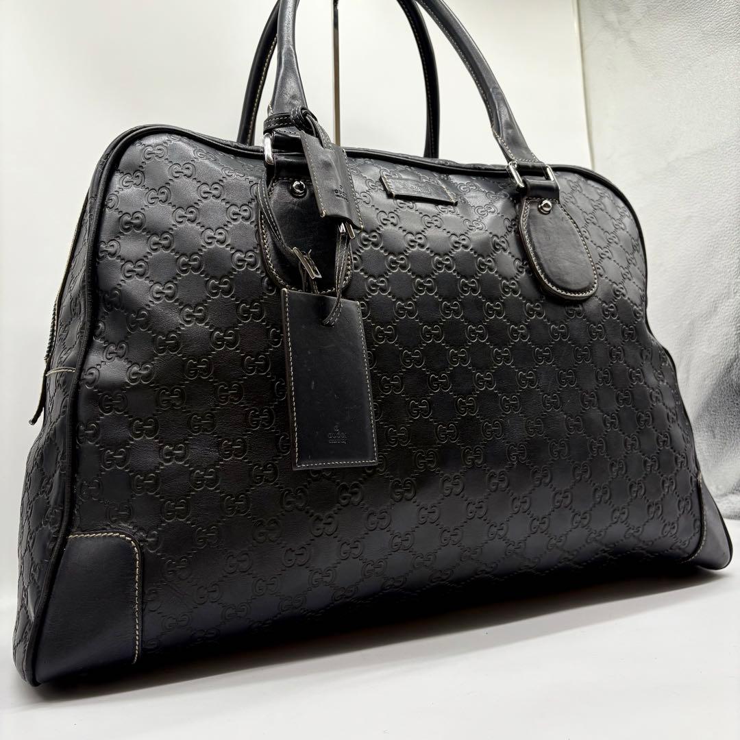 【極美品】グッチ シマレザー ボストンバッグ レザー 大容量 ブラック 黒