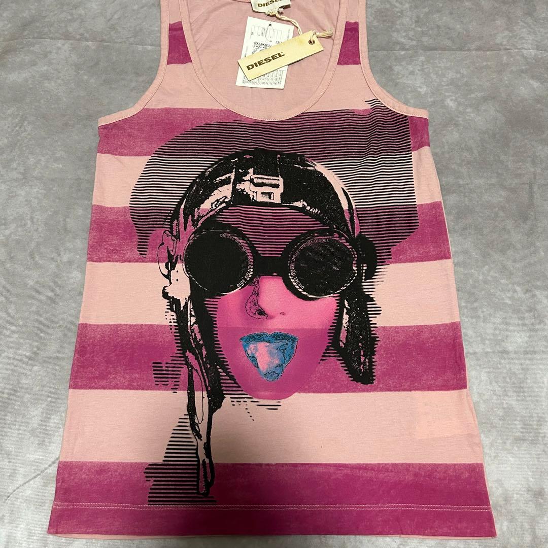 トップス 00s DIESEL border art tank top y2k punk