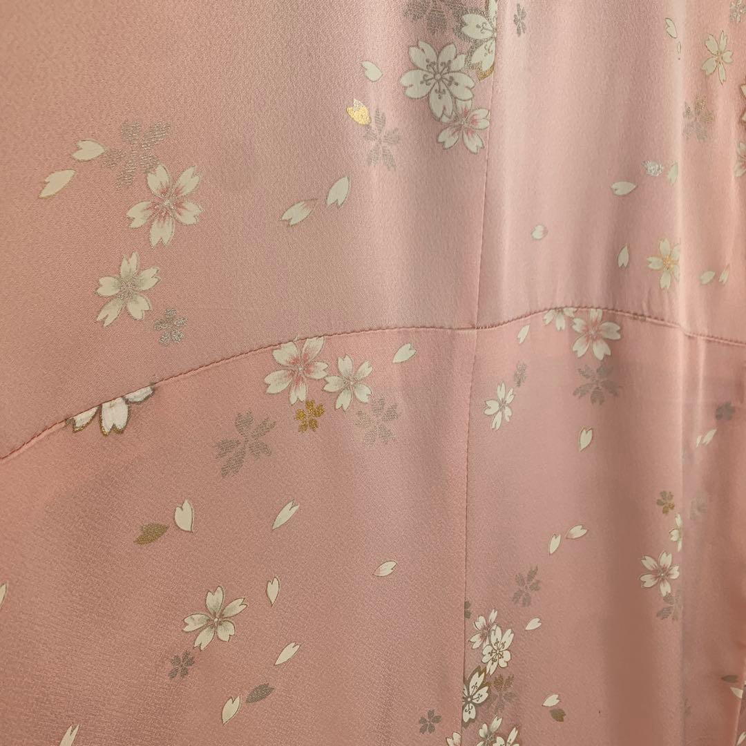 D15 正絹 振袖 桜模様 ピンク系 成人式 着物