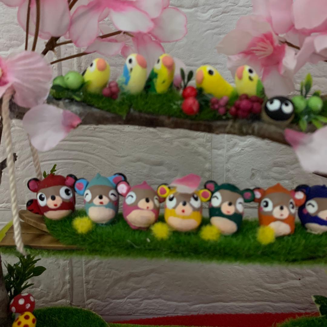 どんぐりアート♡インコちゃん5羽添え春のオブジェ♡