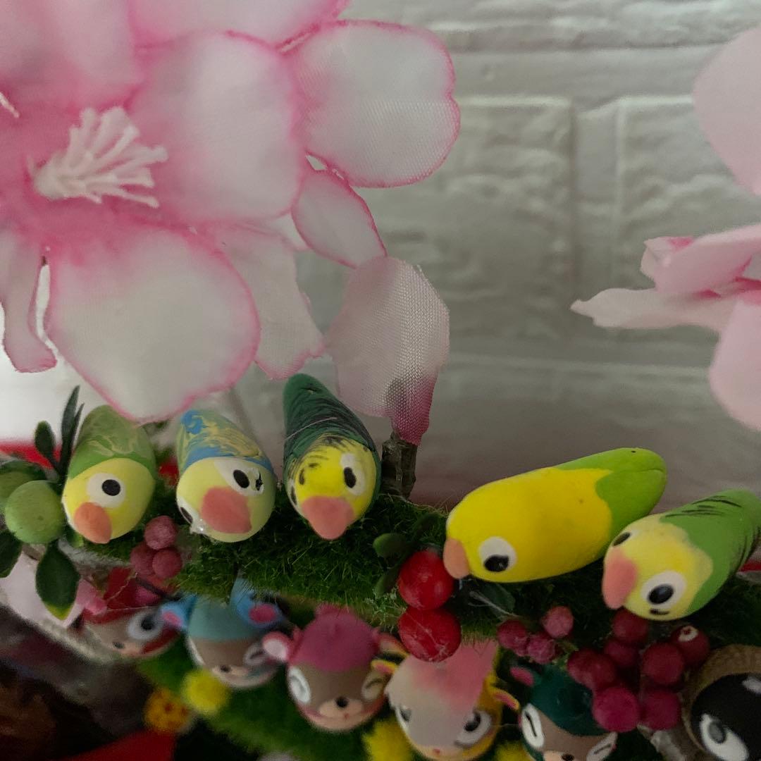 どんぐりアート♡インコちゃん5羽添え春のオブジェ♡