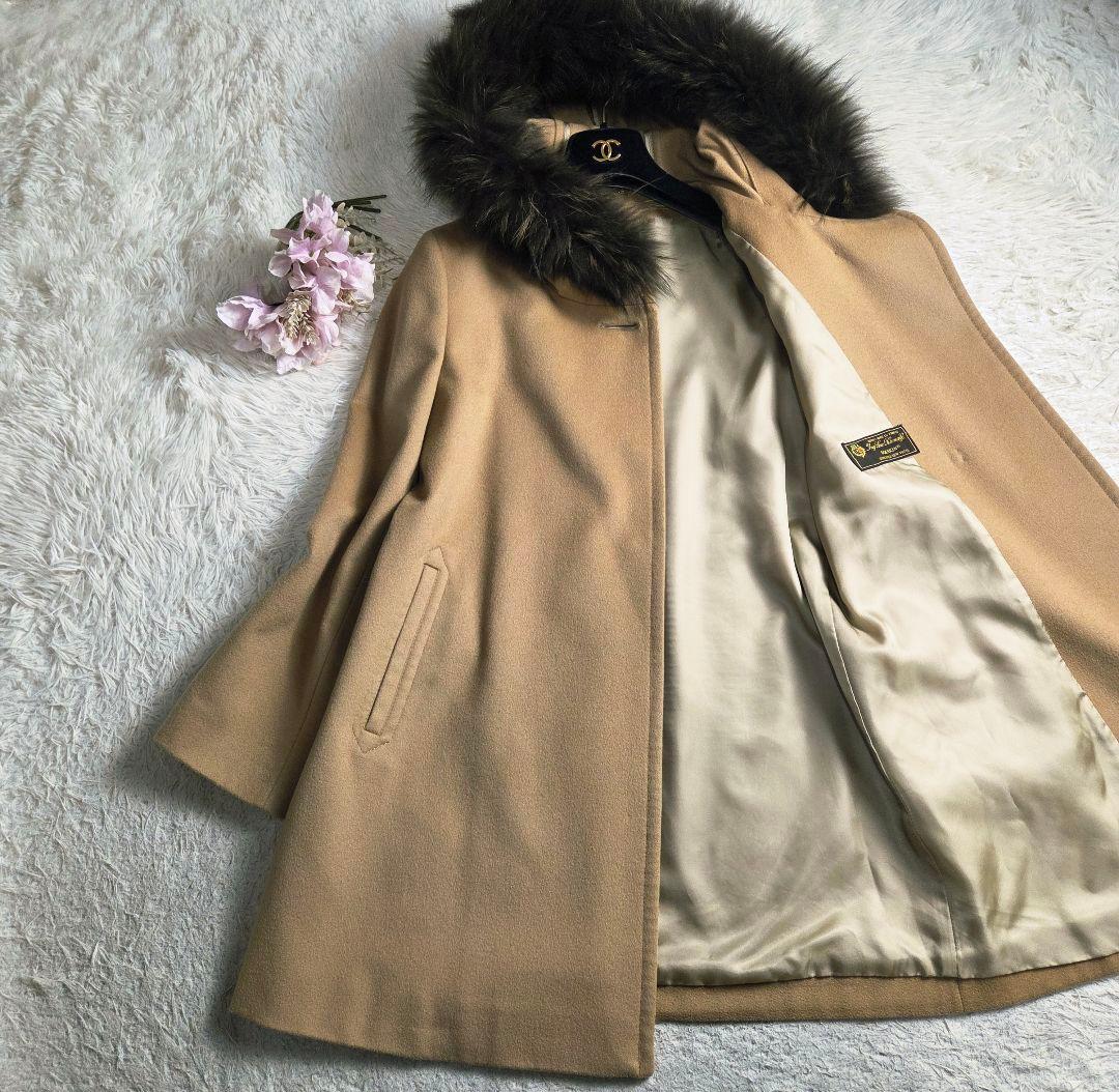 美品 23区 LoroPiana ウール フーデットコート ファー M ベージュ