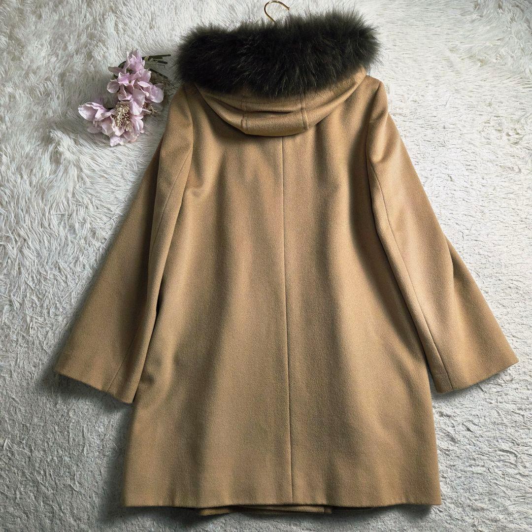 美品 23区 LoroPiana ウール フーデットコート ファー M ベージュ