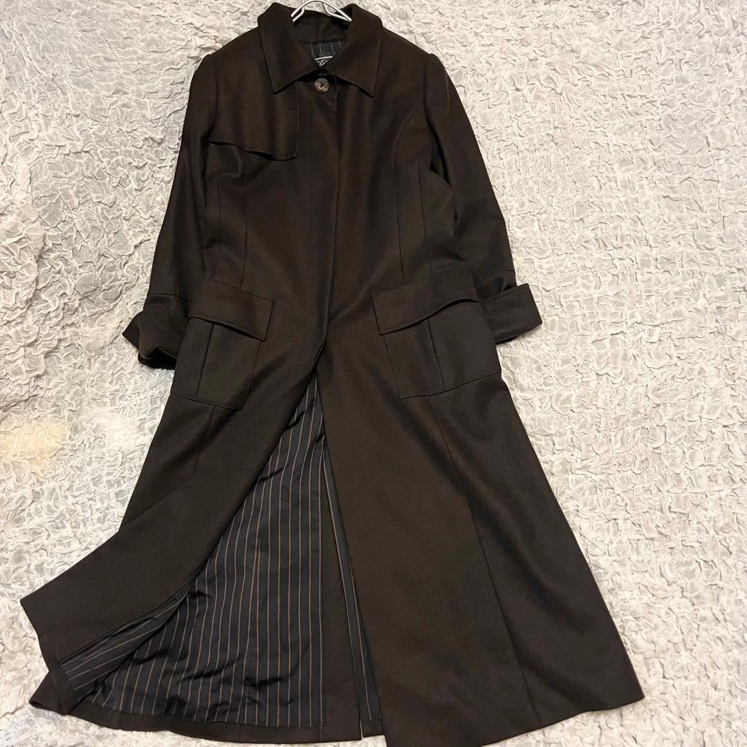 美品【レリアンLeilian】アンゴラ 混 ロングコート 焦げ茶 ブラウン
