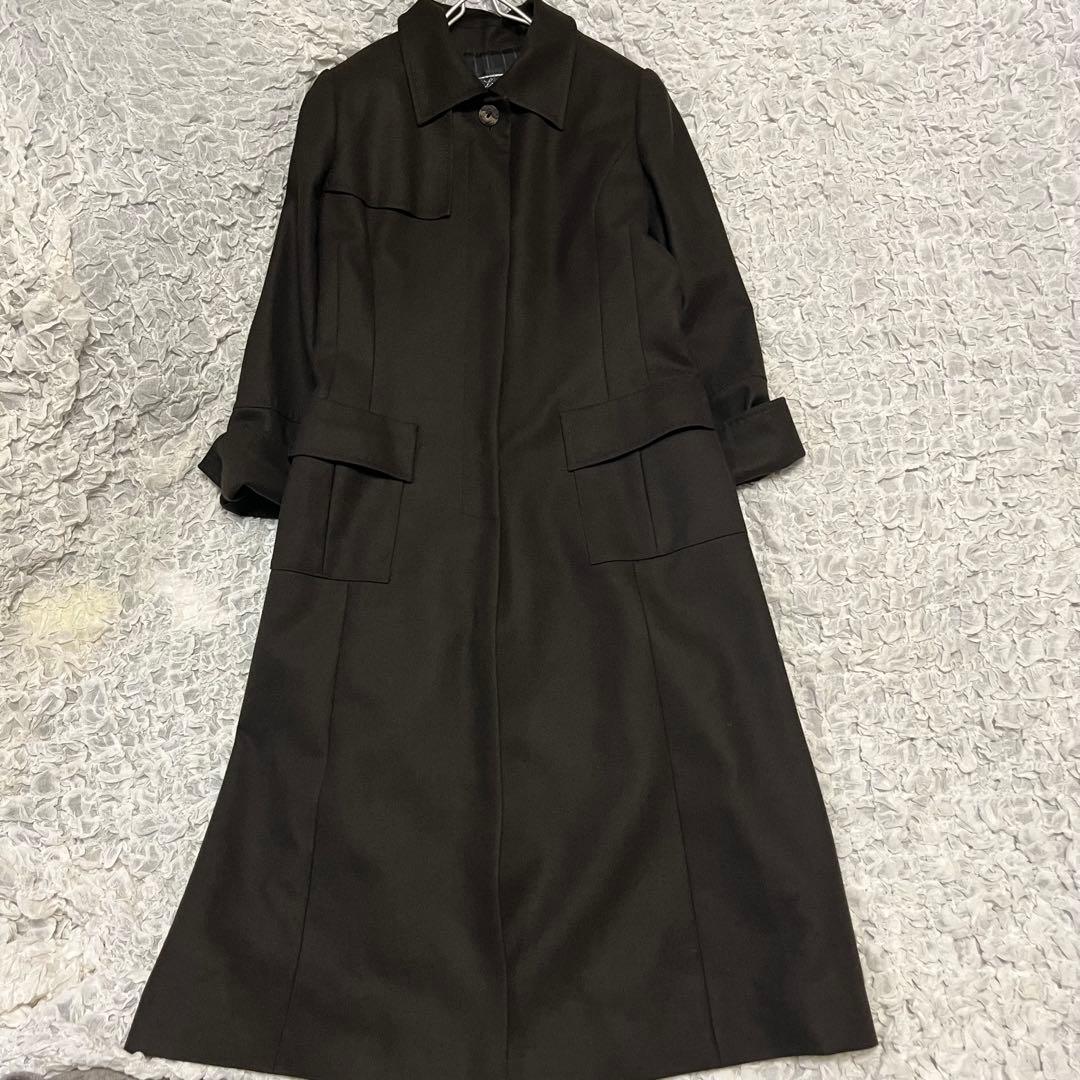 美品【レリアンLeilian】アンゴラ 混 ロングコート 焦げ茶 ブラウン