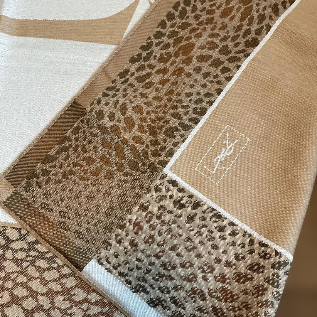 YvesSaintLaurent レオパード柄 ウールストール 138㎝