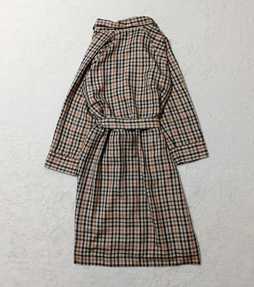 希少✨ダックス ロングコート シルク100% ハウスチェック　ベージュ　ベルト付