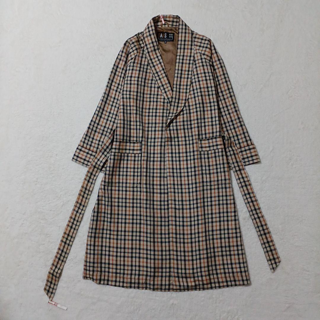 希少✨ダックス ロングコート シルク100% ハウスチェック　ベージュ　ベルト付