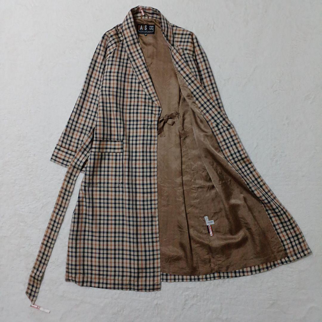 希少✨ダックス ロングコート シルク100% ハウスチェック　ベージュ　ベルト付