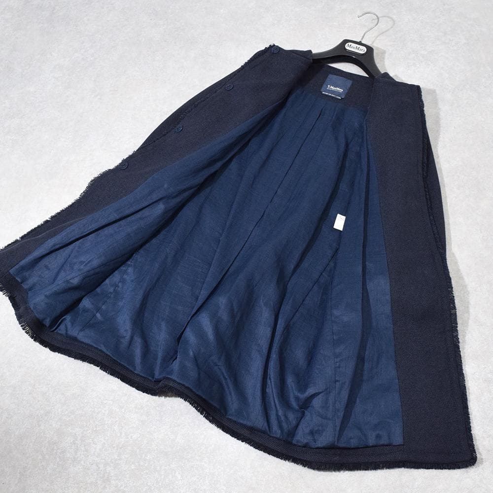 春夏 'S Max Mara リネン ノーカラーコート 40 ネイビー 7分袖