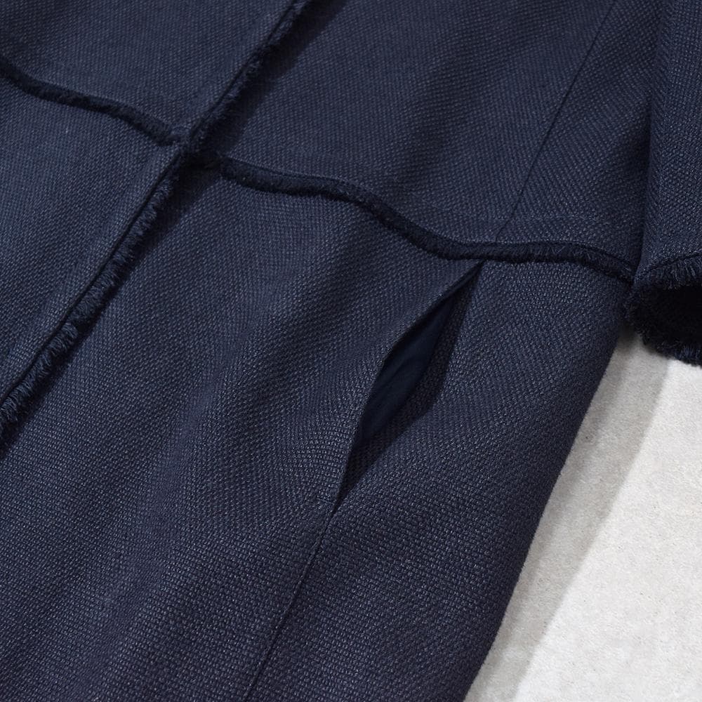春夏 'S Max Mara リネン ノーカラーコート 40 ネイビー 7分袖
