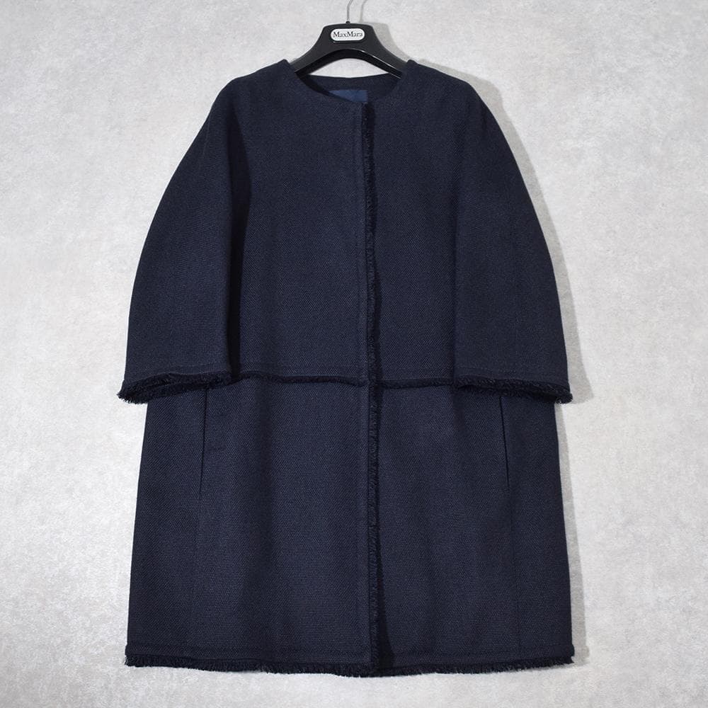 春夏 'S Max Mara リネン ノーカラーコート 40 ネイビー 7分袖