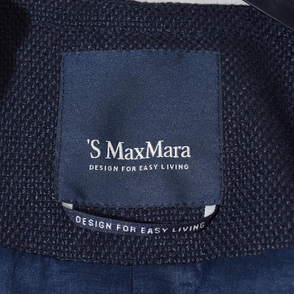 春夏 'S Max Mara リネン ノーカラーコート 40 ネイビー 7分袖
