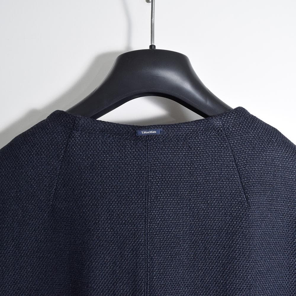 春夏 'S Max Mara リネン ノーカラーコート 40 ネイビー 7分袖
