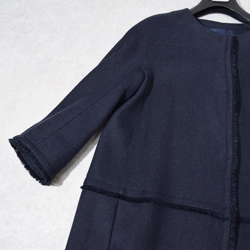 春夏 'S Max Mara リネン ノーカラーコート 40 ネイビー 7分袖
