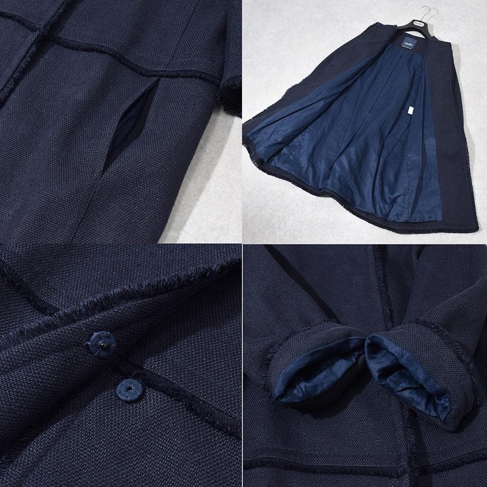 春夏 'S Max Mara リネン ノーカラーコート 40 ネイビー 7分袖