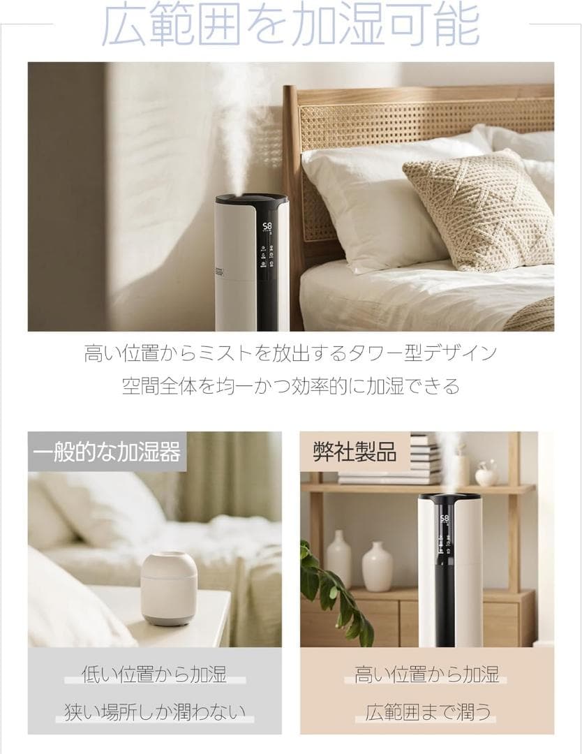 加湿器 大容量 空気清浄機能 10L 超音波式 三段階調節 長時間連続稼働