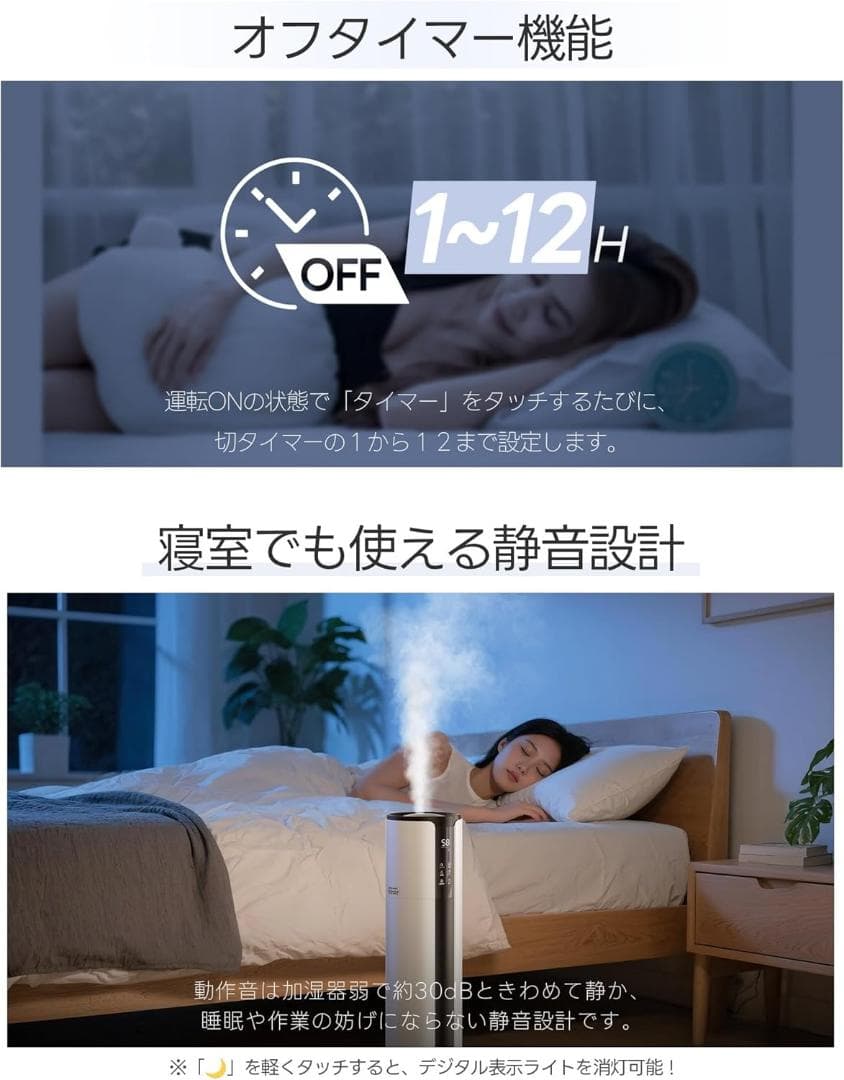加湿器 大容量 空気清浄機能 10L 超音波式 三段階調節 長時間連続稼働