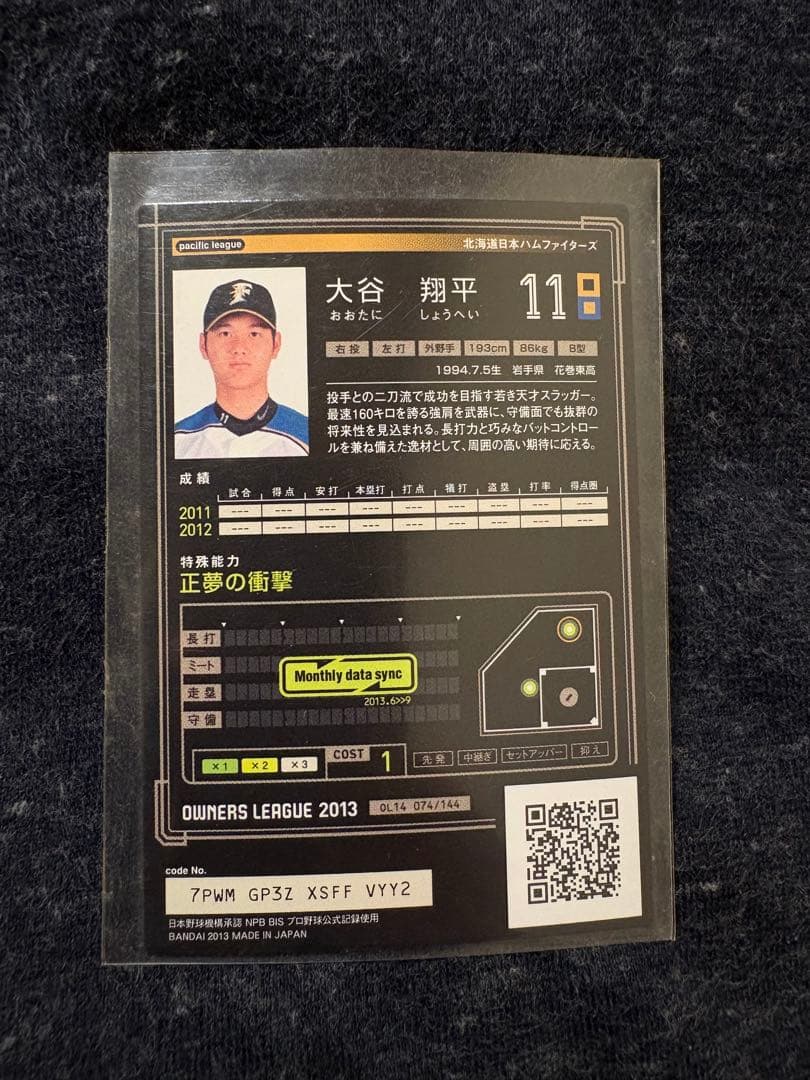 大谷翔平 オーナーズリーグ2013 ルーキーカード バッター インフィニティ