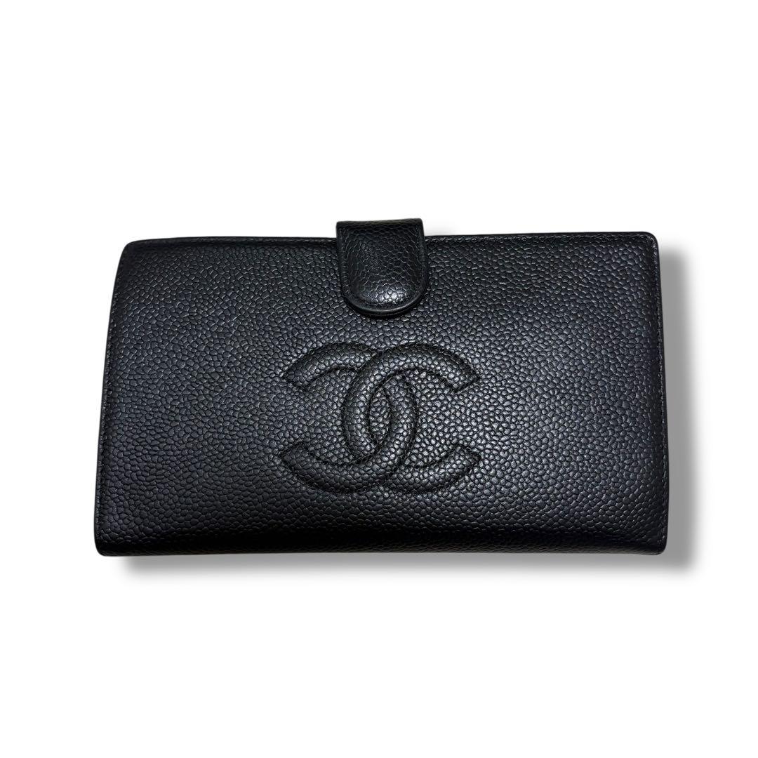 CHANEL シャネル キャビアスキン ヴィンテージ 長財布 がま口 ブラック
