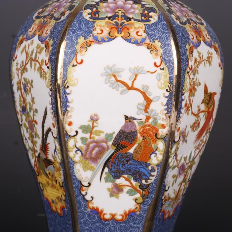 清乾隆蒔金琺瑯彩花鳥六方梅瓶 景徳鎮 陶磁器 装飾品 工芸品 美術品 置物