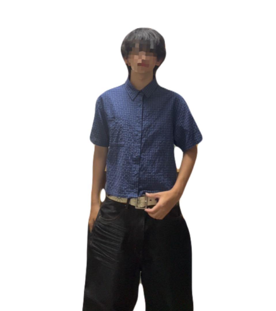 belvetチェックシャツM 青　着画あり　説明欄必読　ベルベット