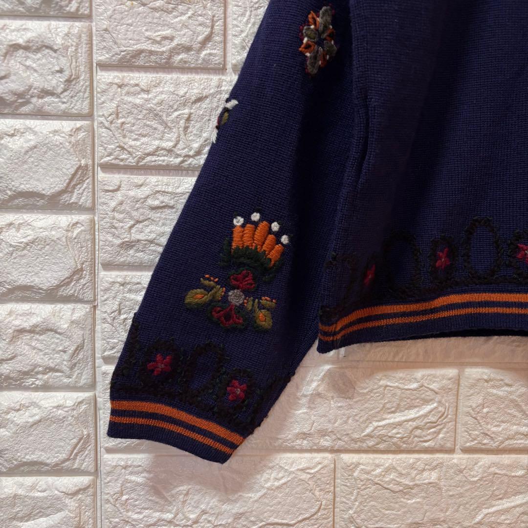 レトロ ヴィンテージ カーディガン 花柄 刺繍 ウール100% Dusol