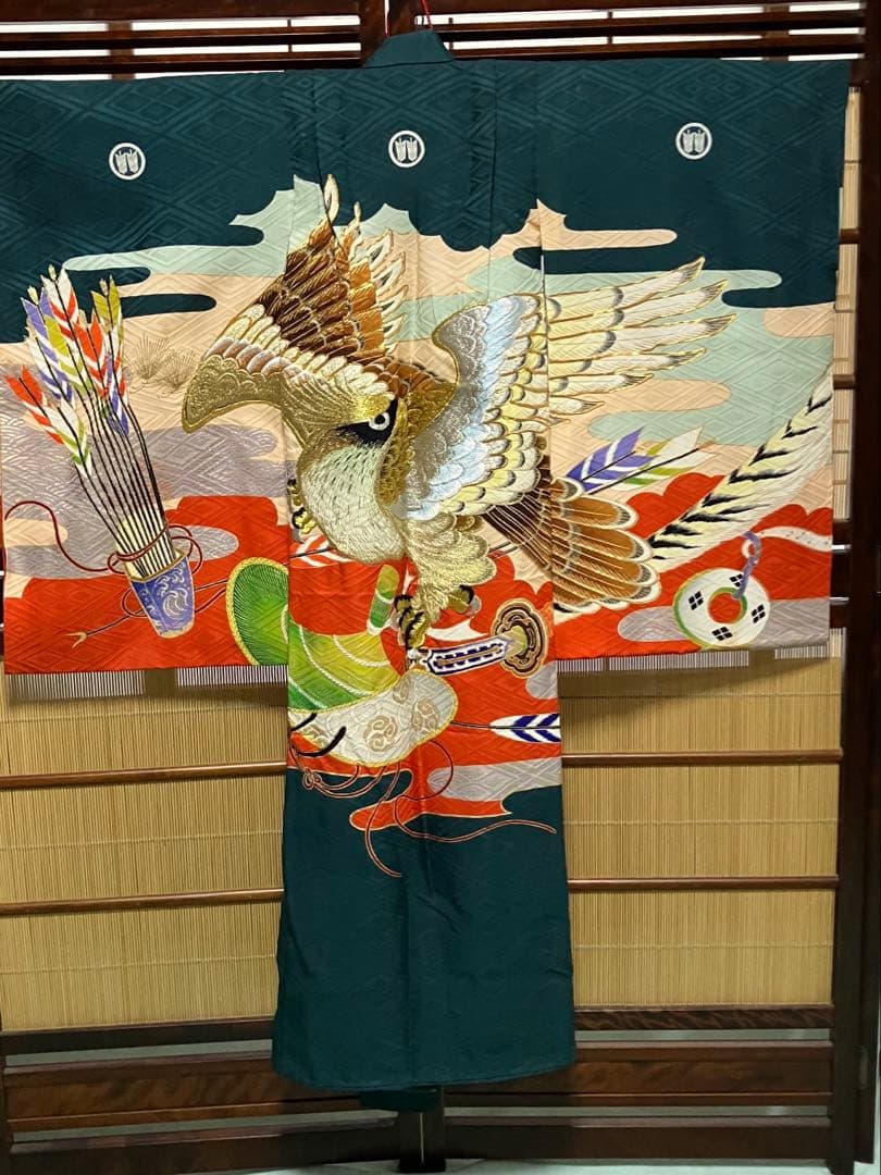 お宮参り　男の子　正絹　金糸　銀糸　祝い着　掛け着　七五三