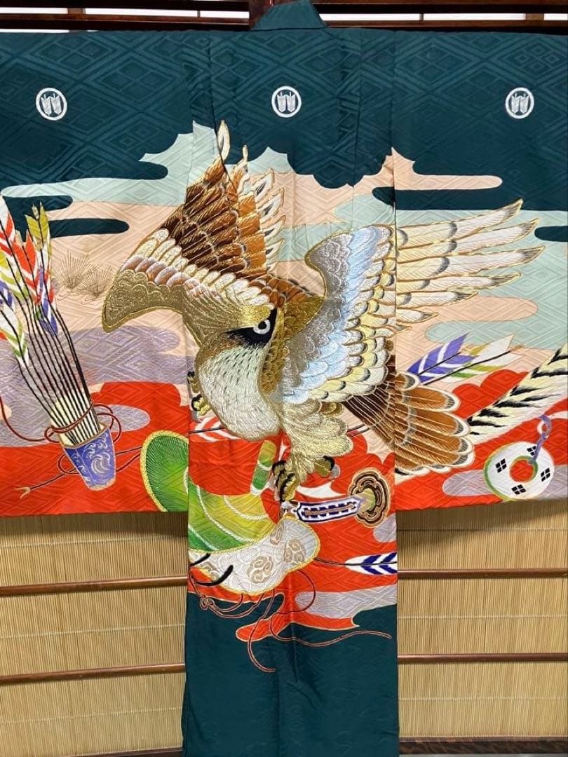 お宮参り　男の子　正絹　金糸　銀糸　祝い着　掛け着　七五三